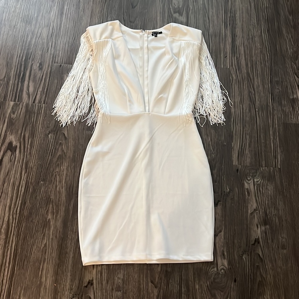 RETHM Small White V Neck Fringe Shop Bella and Bloom Mini Dress Bachelorette